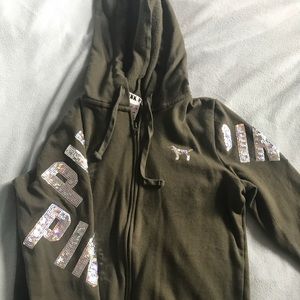 VS Pink bling hoodie💚 NWOT